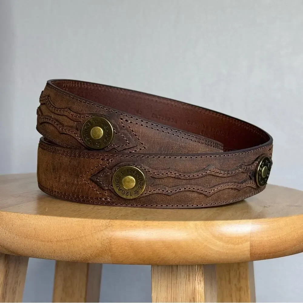 Brown Leather Belt with 12 Gauge Shotgun Shell Accents SZ 42 Western Rodeo Style